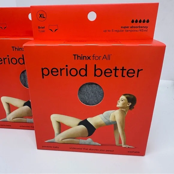 Thinx for All Gray Set of 2 Super Absorbency Brief Period Underwear - Picture 2 of 9